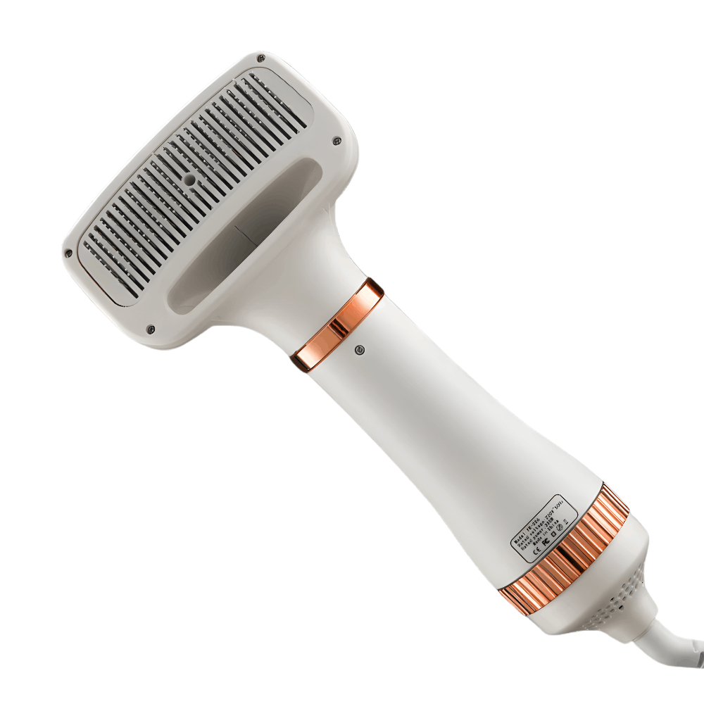 Globopaw 2-in-1 pet hair dryer and grooming brush in white and golden