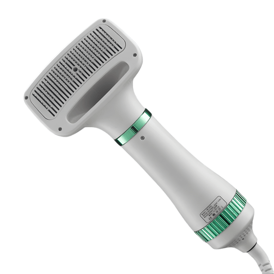 Globopaw 2-in-1 pet hair dryer and grooming brush in white and green